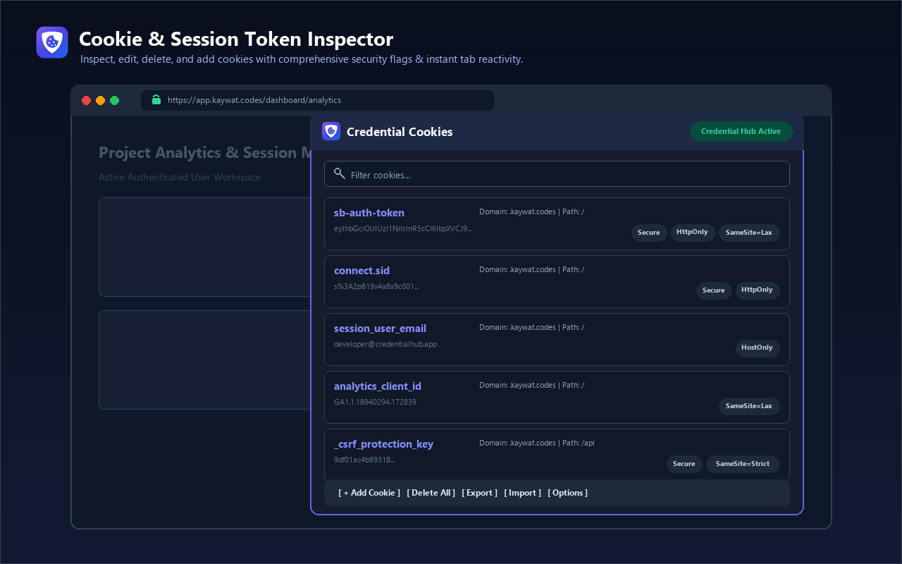 Credential Cookies Inspector Interface